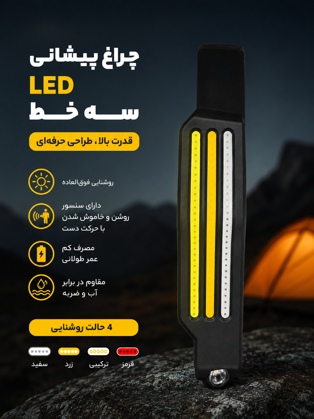 هدلامپ چراغ پیشانی سه خط سنسور دار